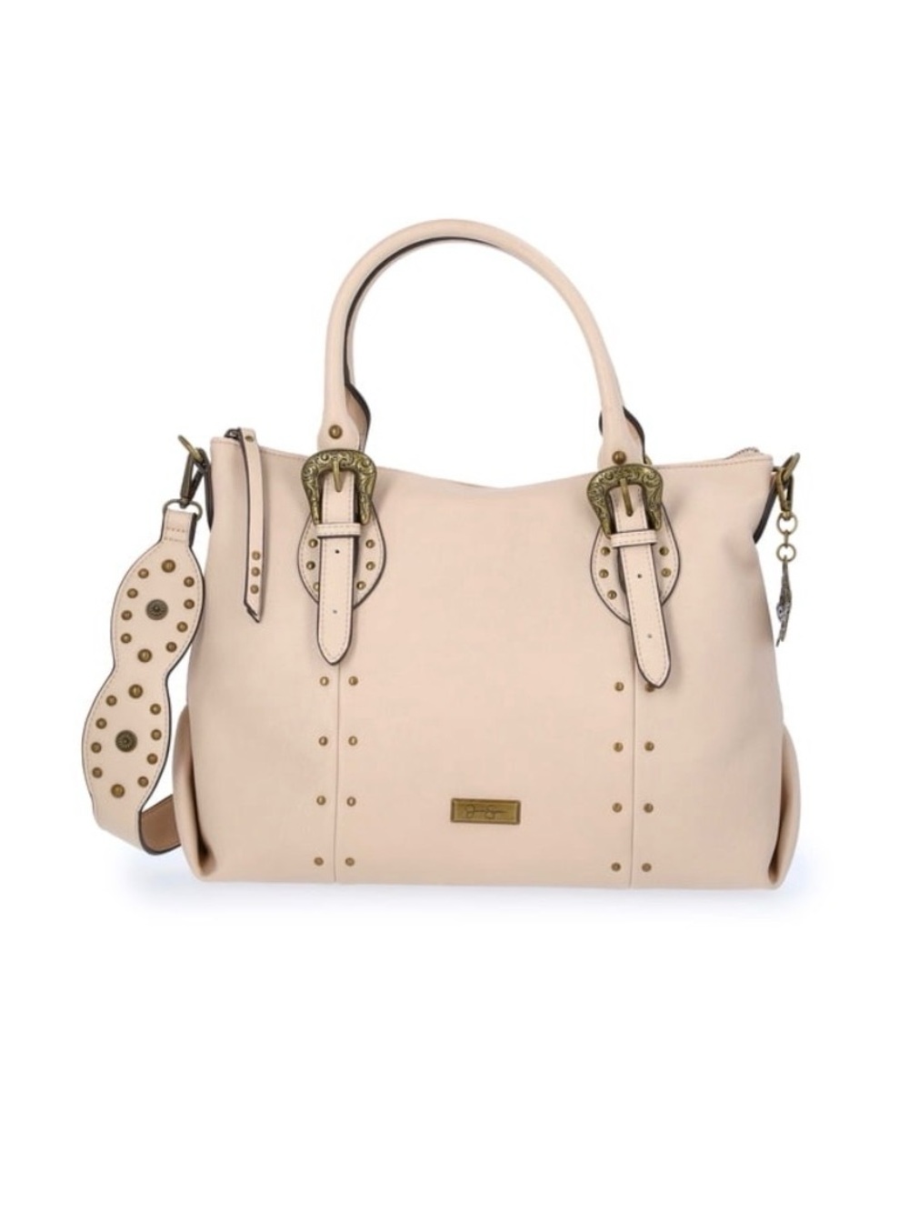 Jessica Simpson Elegant Cream Studded Top-Handle Satchel